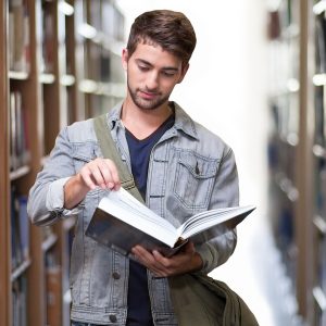 college student, library, man